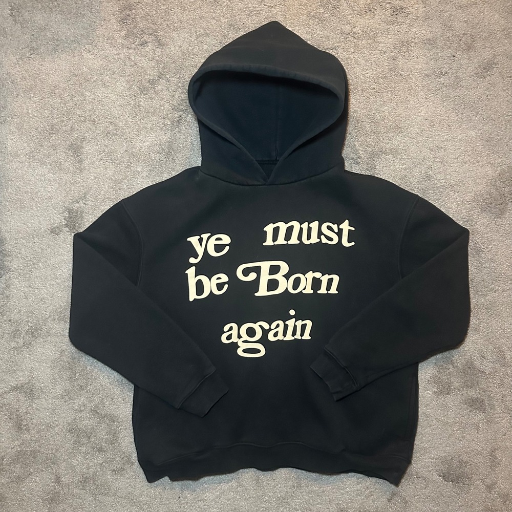 CPFM Ye Must Be Born Again Hoodie Mens Medium Black Puff Print Hooded Sweatshirt
